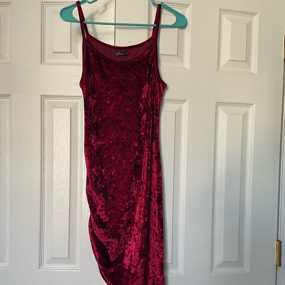 Asymmetrical Red Velvet Dress